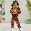 Girls Halloween Cartoon Printed Hooded 2 Piece Outfits Long Sleeve Kangaroo Pocket Top Cuffed Pants