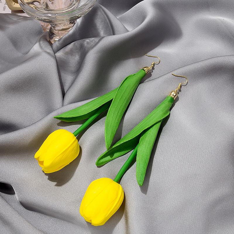 Simulation Long Tulip Exaggerated Design Flower Earrings, Creative Fashion Personality Trend Earrings