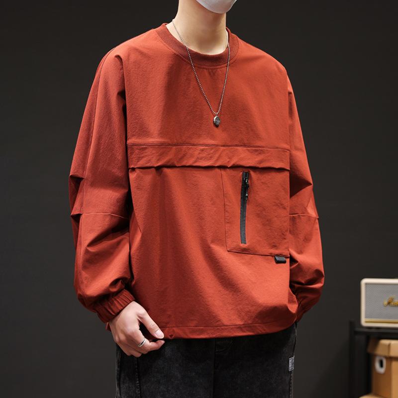 Spring Wear Thin Breathable Zipper Pocket Pullover Hoodie Male Students Loose Casual Long Sleeve T-shirt Elastic Handsome
