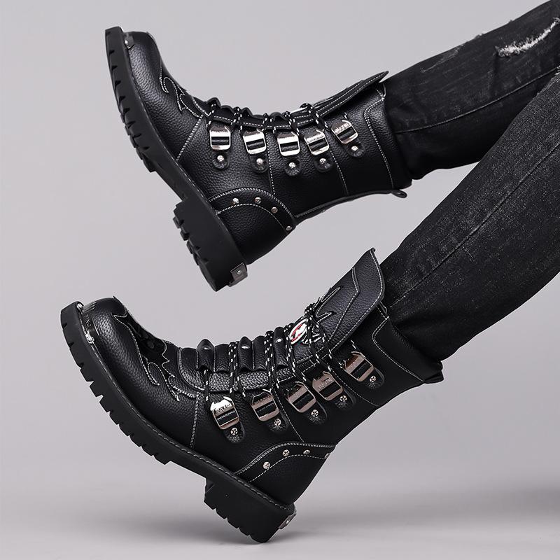 High-top British-style Black Work Boots Men Autumn Winter New Designer Platform Shoes Male Motorcycle Riding Leather Boots Man