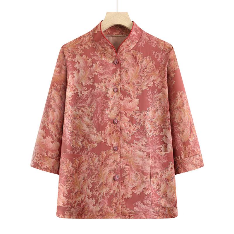 Elderly Women's Floral Print 7-Sleeve Cardigan Shirt