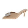 Fashion Shoes Female 2025 Summer New Women’s Closed Toe Slippers Fashion Crystal Square Button Slippers Thin Heels for Daily & Dress