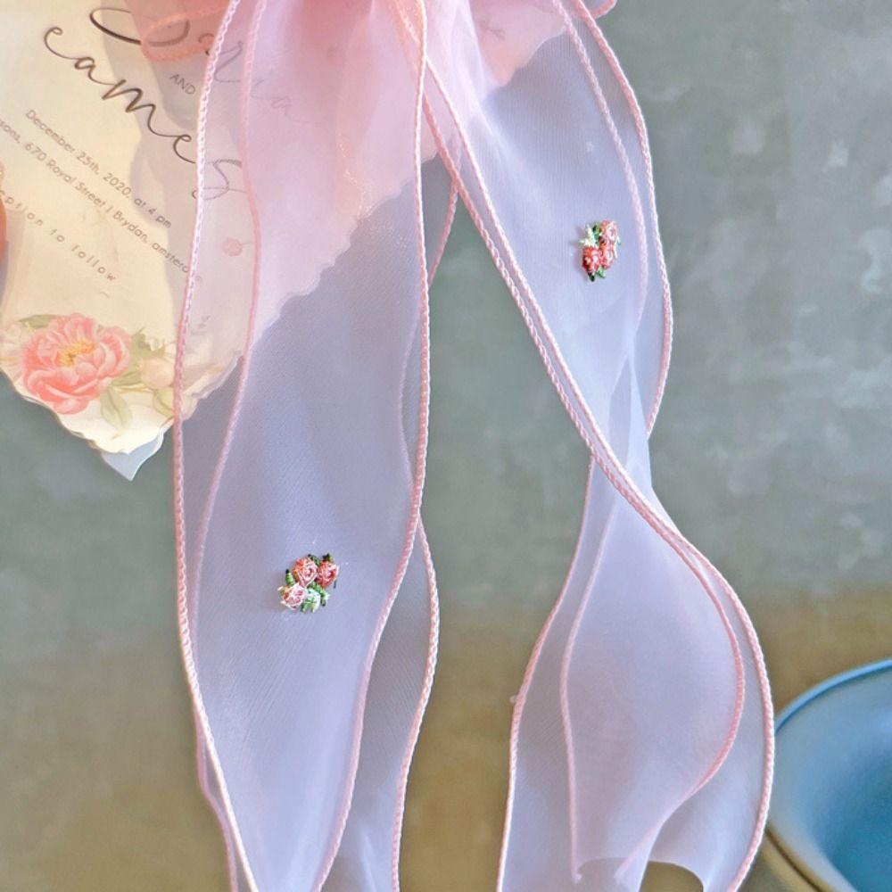 Fashion Embroidered Floreal Braided Hairpin Solid Color Chiffon Ponytail Clip Bowknot Big Hair Accessories Kids