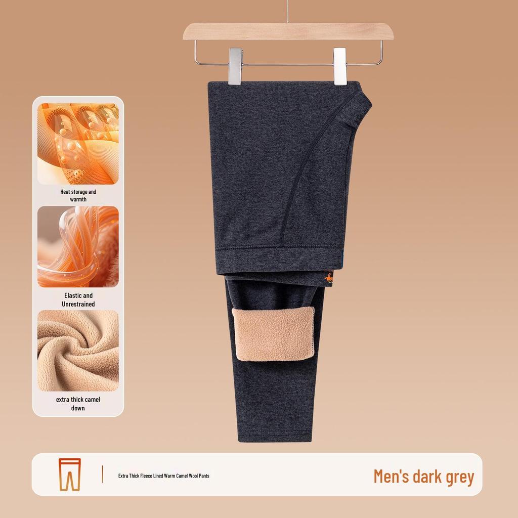 Men's Fleece-Lined Wool Warm Pants - Camel, Lambswool, Cold-Proof Winter Base Layer