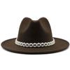 Woolen Hat Elegant Fashion Pearl Woolen Hat British Style Jazz Hat Big Brim Hat Women's Autumn and Winter Top Hat