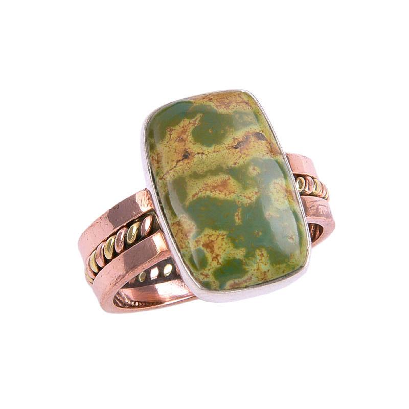 Natural Ocean Jasper Gemstone Two Tone 925 Sterling Silver Gift Ring S.8.5 U1y41