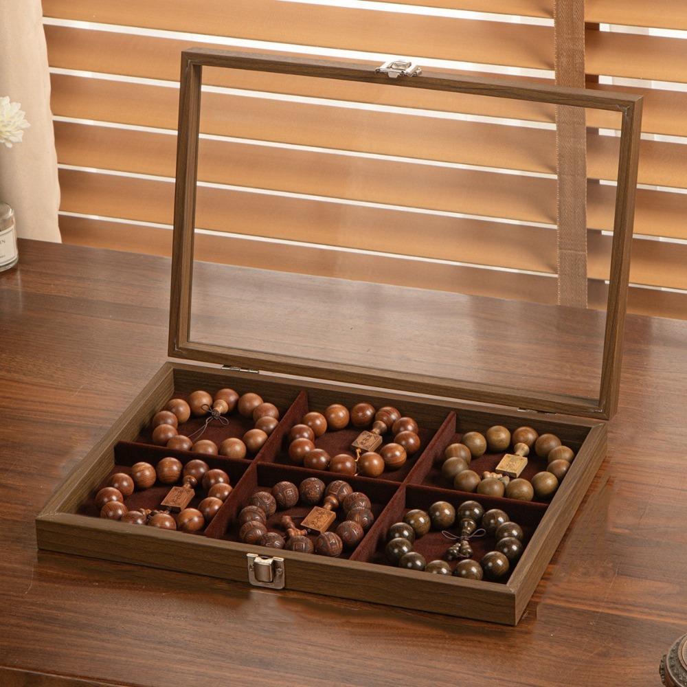 

Dust-proof Wooden Jewelry Tray Velvet Jewelry Holder Case Jewelry Display Box Jewelry Display Red 6 Grid