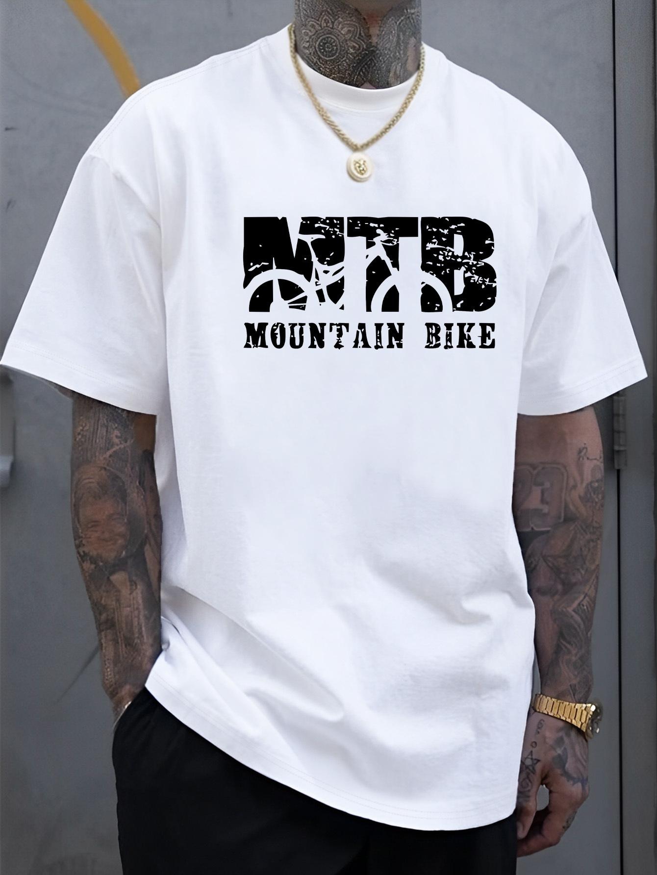 Men S New Stylish And Personalized Mountain Bike Short-Sleeve Shirt with Letter Print XS