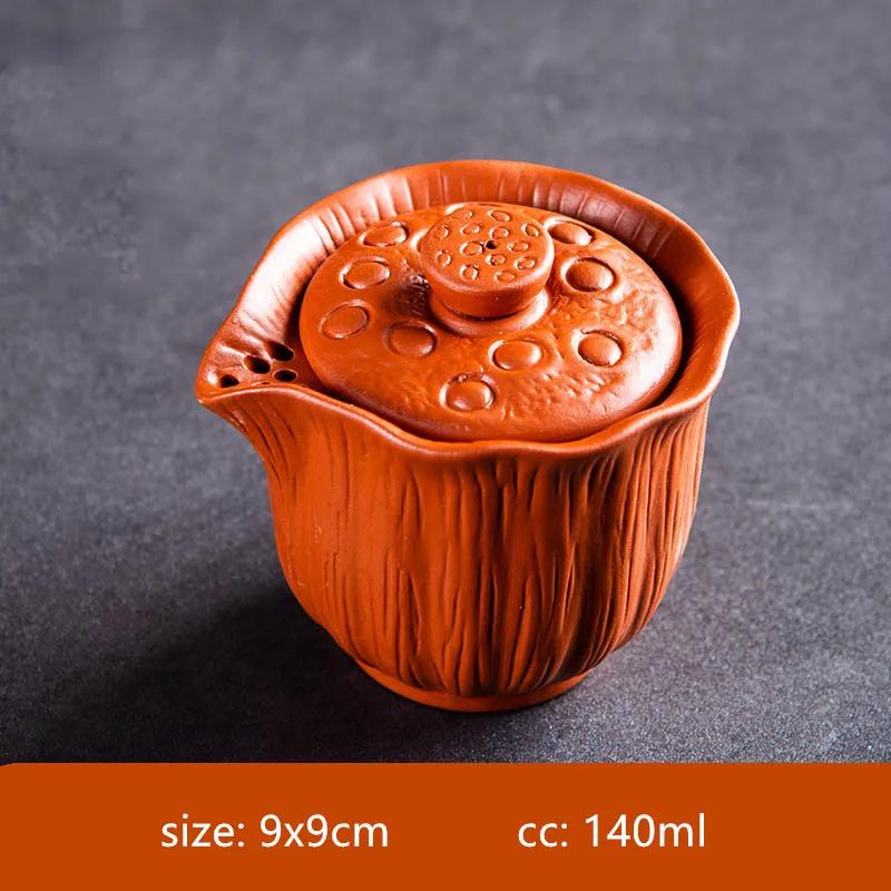 

140ml Authentic Purple Clay Teapot Gaiwan Anti-hot Portable Tea Set Handmade Filter Beauty Tea Infuser Custom Tea Ceremony Gifts 9X9CM 140ML