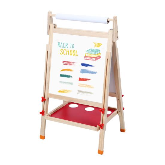Kids Easel, Toddlers Art Easel, Wooden Kid Easel with Paper Roll, Height Adjustable Magnetic Double Sided Easel, Kids Dry Erase Board