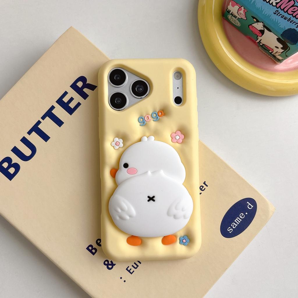 Kawaii 3D Cartoon Duck Soft Silicone Phone Case for iPhone 17 Pro Max 12 13 14 15 16 Pro Max Kids' Shockproof Protective Cover .