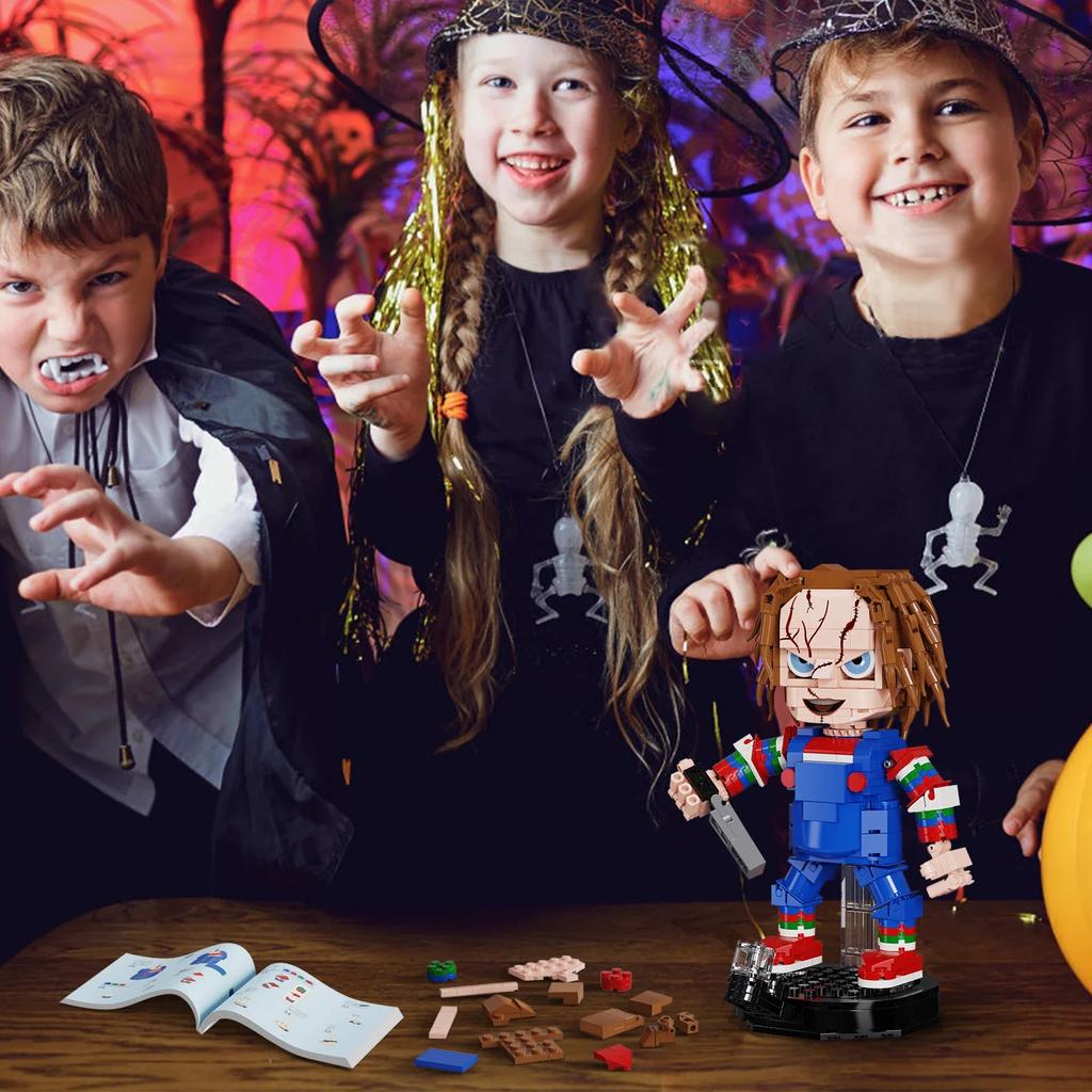 Set de Bloques de Construcción Chucky Brickheadz de la Película Childs-Play, Modelo de Figuras de Terror Juguetes para Regalos de Halloween(494 PIEZAS)
