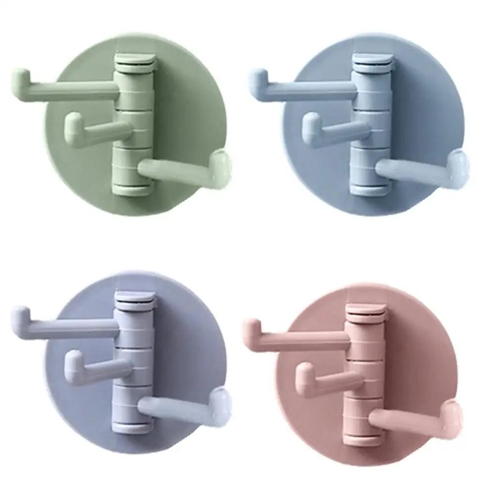 Household Rotating Hook with No Punching 3 Branches Seamless Adhesive Strong Bearing Rod Hook Kitchen and Bathroom Storage Hook