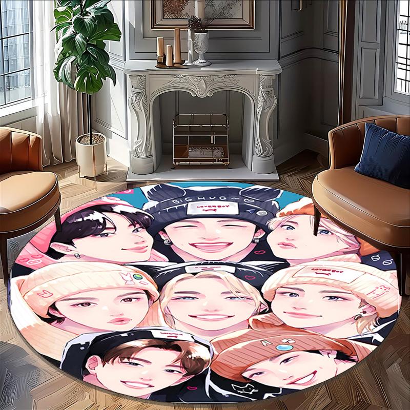 1pc Kpop Team4 Print Round Carpet Chair Round Carpet Suitable for Bedroom Living Room Home Decorative Carpet