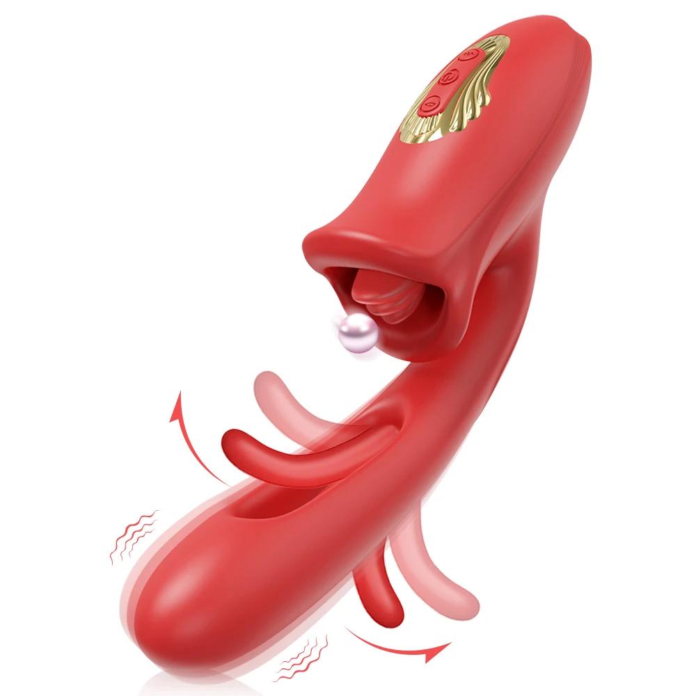 Tapping Flapping Vagina Dildo Vibrator for Women Bitting Oral Tongue Licking Clit Sucker Clitoris Stimulator Sex Toy for Women