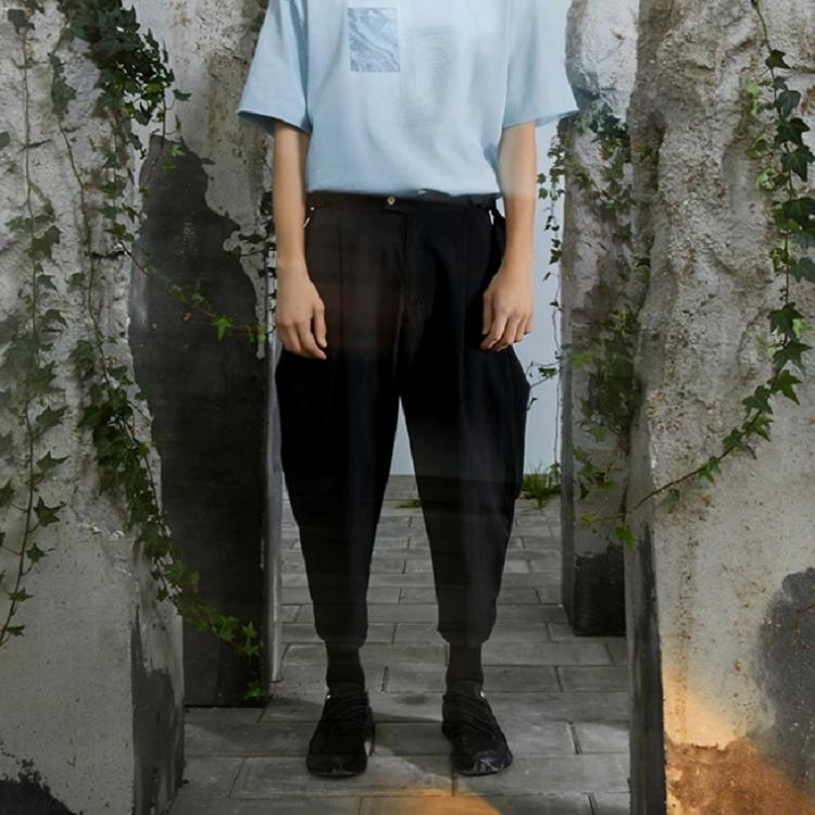 Li-Ning X Jackie Chan Kung Fu Series Solid Color Annual Ring Pattern Loose Cropped Casual Pants Unisex Bottoms Black AKQS003-4