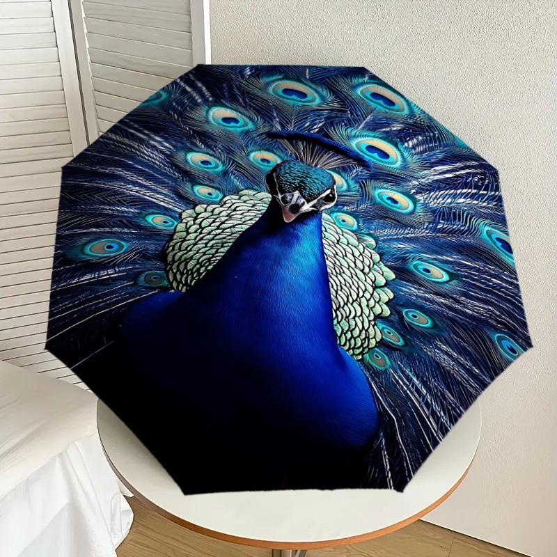 1pc peacock feathers Automatic Open/Close Umbrella with Windproof, 8-Rib Sturdy Canopy, Durable Ribs, Fashionable Design1248A