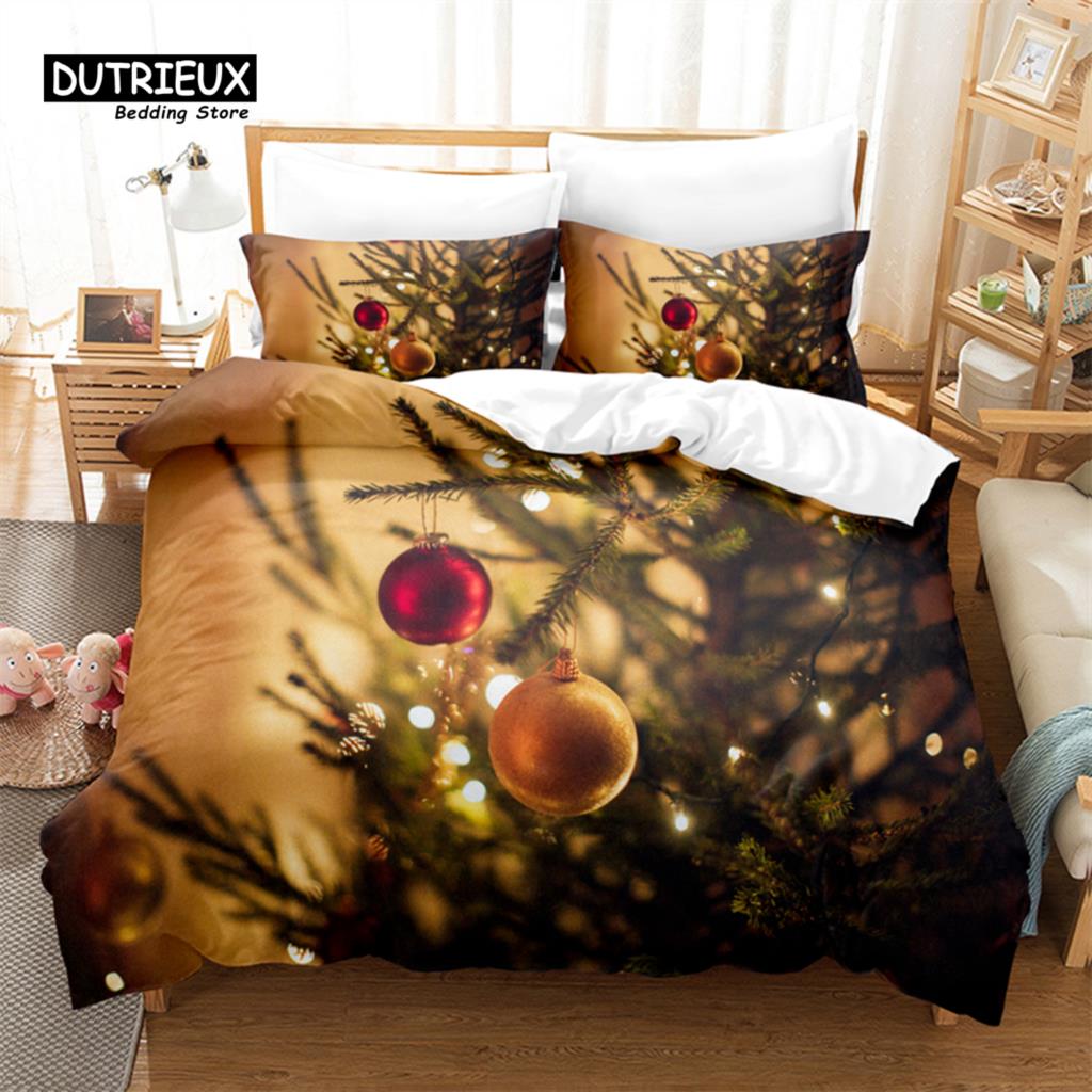 Fireplace Christmas Bedding Set, 3Pcs Duvet Cover Set, Soft Comfortable Breathable Duvet Cover, For Bedroom Guest Room Decor