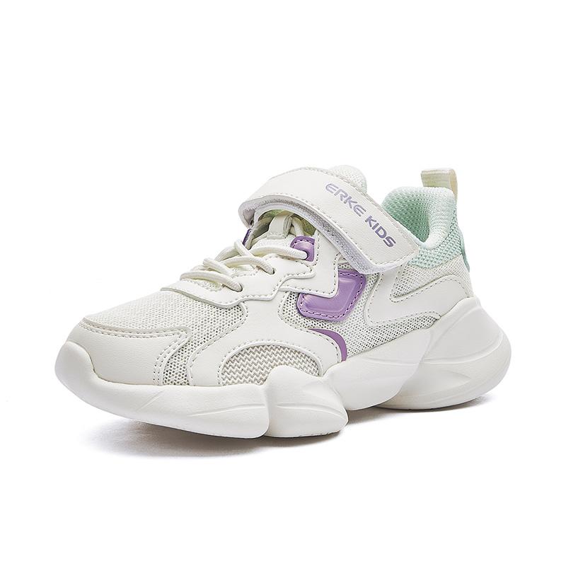 Erke Lightweight Breathable Mesh Low-Top Running Shoes Kids Sneakers White Purple 64122120013-005