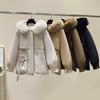 Women Warm Chic Parka Coat Autumn Winter Long Sleeve Solid Color Fur Collar Hooded Drawstring