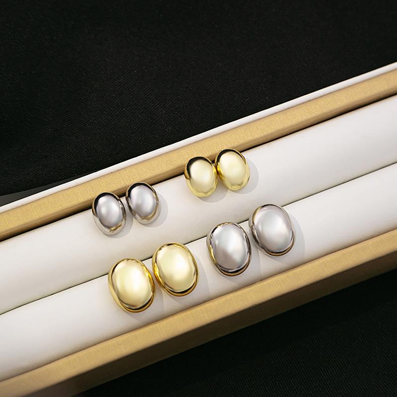 Metal Stud Earrings, High-End Temperament Smooth Oval Small Earrings, Simple French Earrings.