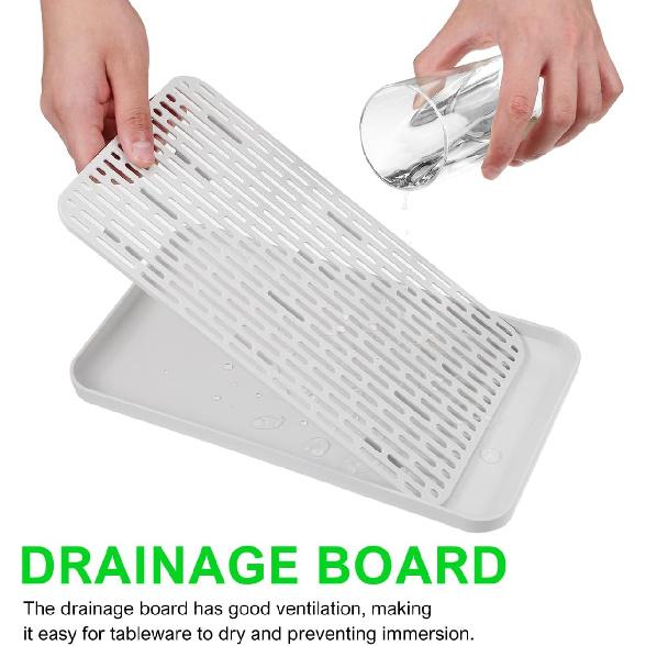 DOITOOL Double Layer Draining Tray: 2Pack Dish Drainer Drying Rack for Kitchen Counter, Non Slip Drain Board Dish Drain Tray Plastic Tea for Cup Bowl