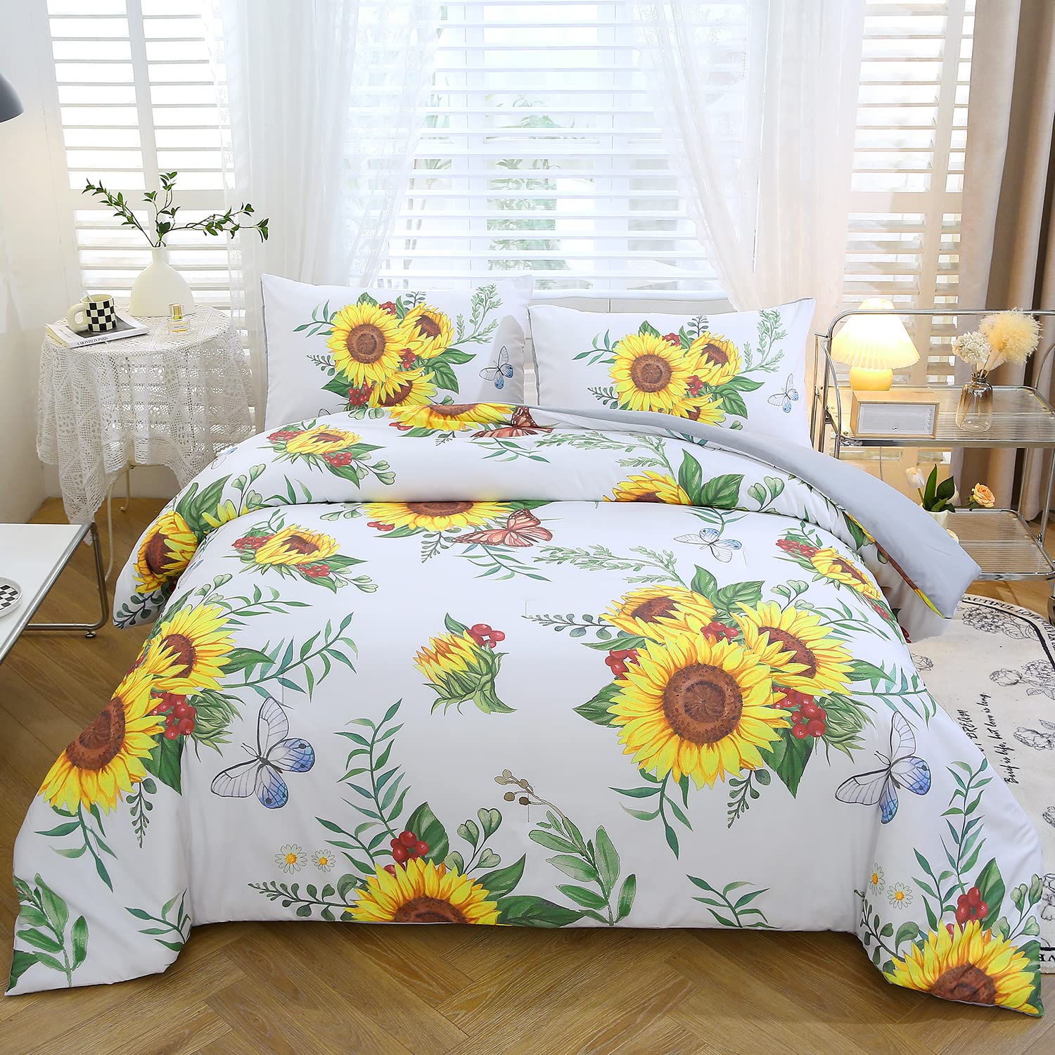 

Garden Theme Duvet Cover Floral Branches Leaves Comforter Cover Botanical Bedding Set Ultra Decor Glow Nature Bedclothes Zipper US Queen(228x228cm)