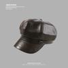 Hat Women's Face-showing Small PU Leather Octagonal Hat New Navy Beret British Retro All Match Newsboy Hat