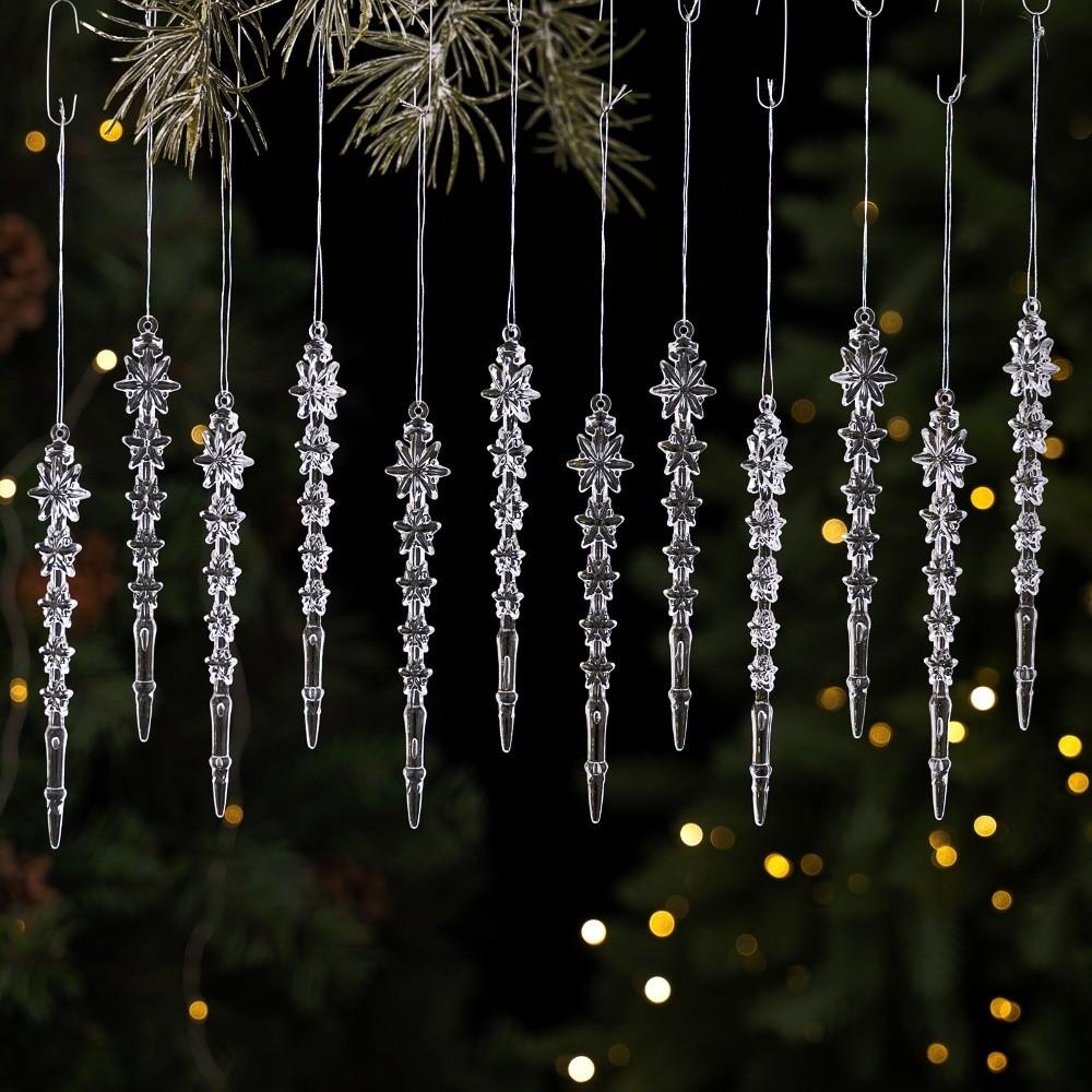 12Pcs Acrylic Christmas Ornaments Snowflake Ornaments Christmas Tree Ornaments Holiday Home Decor