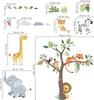 Jungle Animals Tree Wall Decals - Elephant Giraffe Lion Safari Stickers For Kids Room