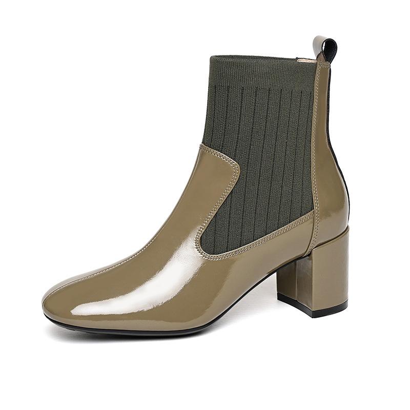 

Short boots women s 2025 versatile leather small short boots thick heel winter Chelsea patent leather medium heel boots 39 хакі