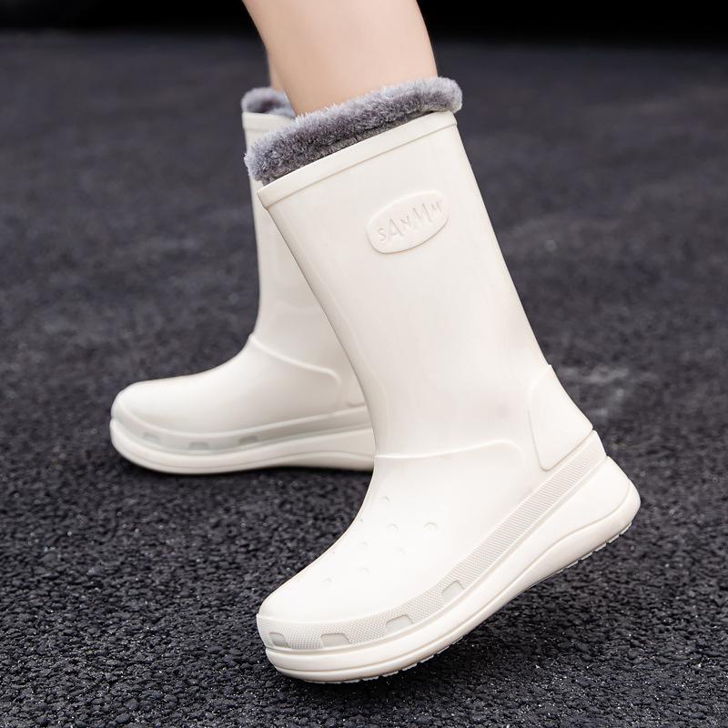 Rain Boots Simple Medium Tube Rain Shoes Women's Thickened Bottom Non-slip Water Shoes High Tube Water Boots Fashion Rubber Shoes Women