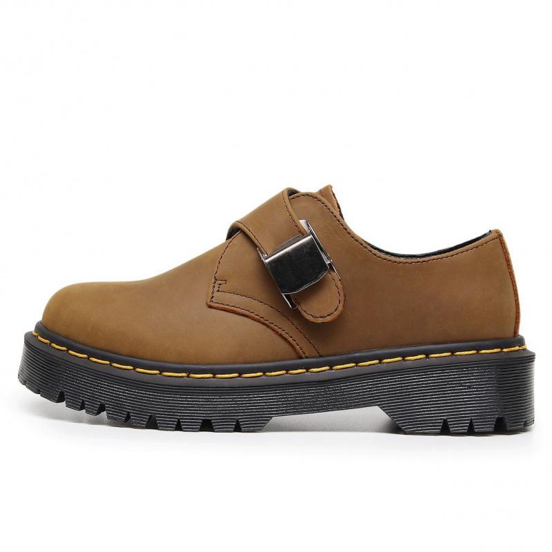 Martin boots 1 thick-soled low-top small leather shoes women s buckle low-top first-layer Crazy Horse Brown Casual British 45 15100₽