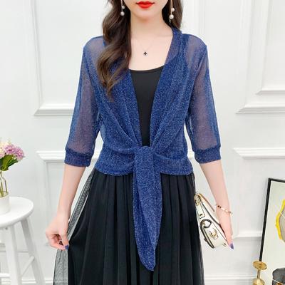Sommer Durchsichtige Damen Glitzer Shirt Damenmode Schnürhalbarm Bürodame Bluse Lose Einfache Mesh Damen Tops 344