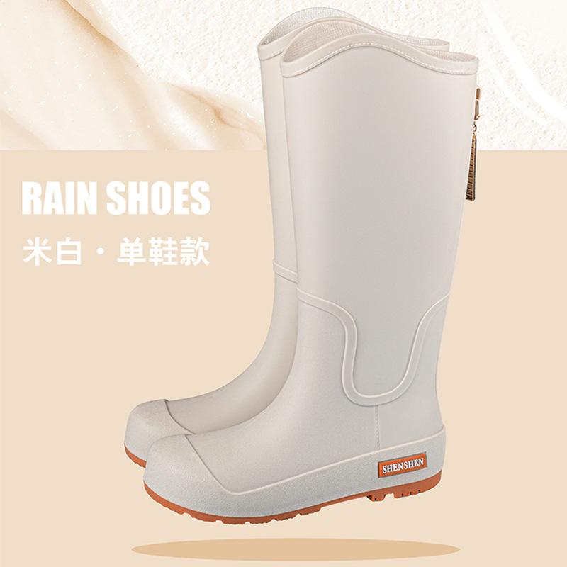 High-top Rain Shoes Women's New Trendy Waterproof Shoes Fashionable Outer Wear Non-slip and Wear-resistant Thickened Rain Boots Rubber Shoes