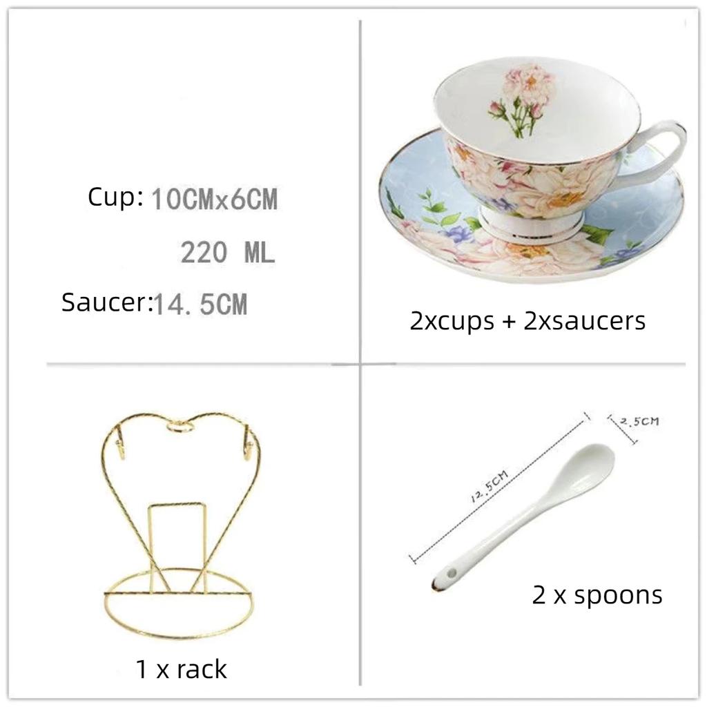 220ml Nordic Bone China Coffee Cup Set, Vintage English Style Tea & Coffee Mug Set