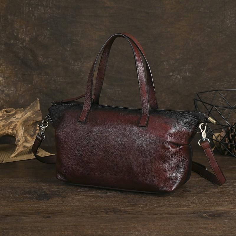 Johnature Dámská retro kabelka Pravá kůže Jednobarevné tašky přes rameno Všestranná měkká hovězí kůže Crossbody kabelka