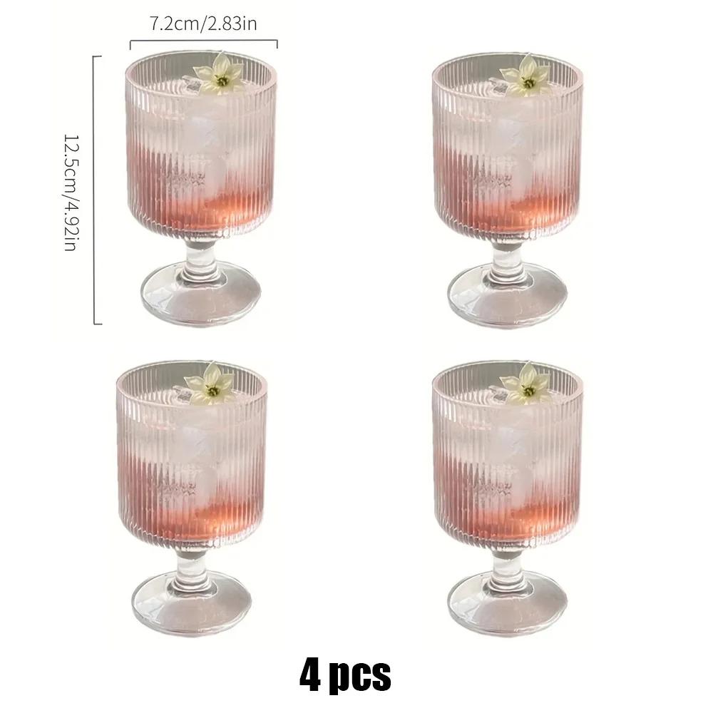 2pcs/4pcs Nordic Style Vertical Stripes Goblet,Transparent Ice Cream Yogurt Dessert Cup,Stylish Household Glass Cup, Drinkware