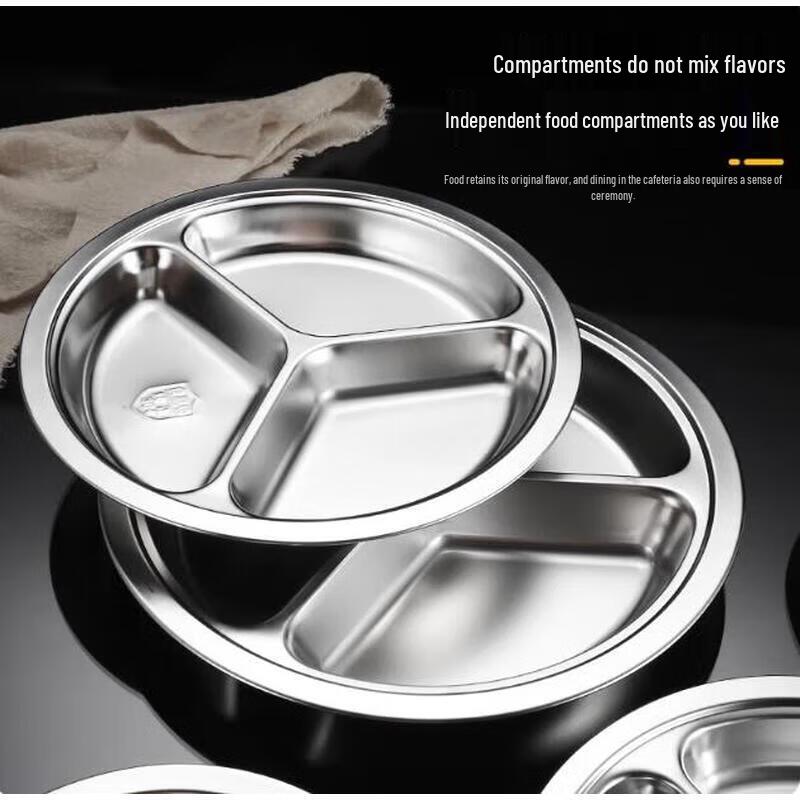 Stainless Steel 3-Compartment Round Lunch Plate