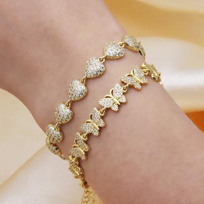 Love Peach Heart Butterfly Moon Star Bracelet Bracelet Women'S Copper Gold-Plated Zirconium Jewelry