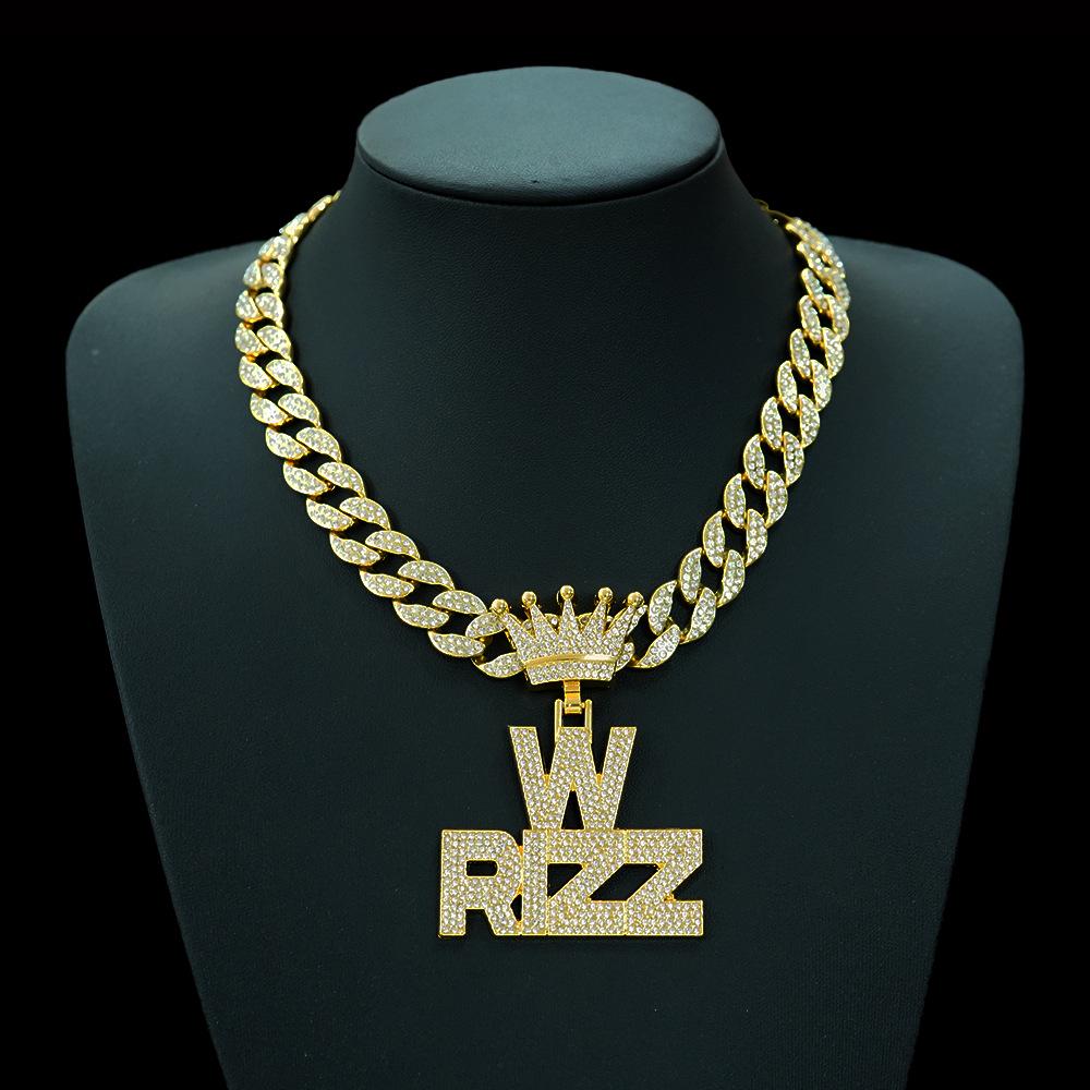 

Блестящее хип-хоп ожерелье кубинского плетения с подвеской в виде английской буквы RIZZ Мужской чокер