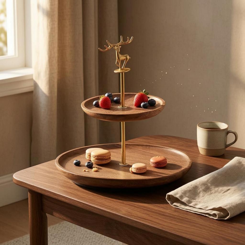 Decorative Deer Tray TwoTier Wooden DoubleLayer Tiered Display Stand