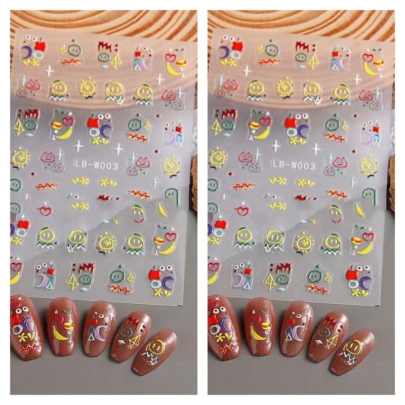 3D Cute Cartoon Cat & Dog Nail Stickers with Hearts & Childlike Patterns