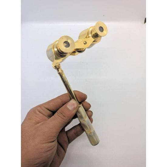 Antyczna mosiężna lornetka operowa z masy perłowej i uchwytem, lornetka żeglarska na prezent