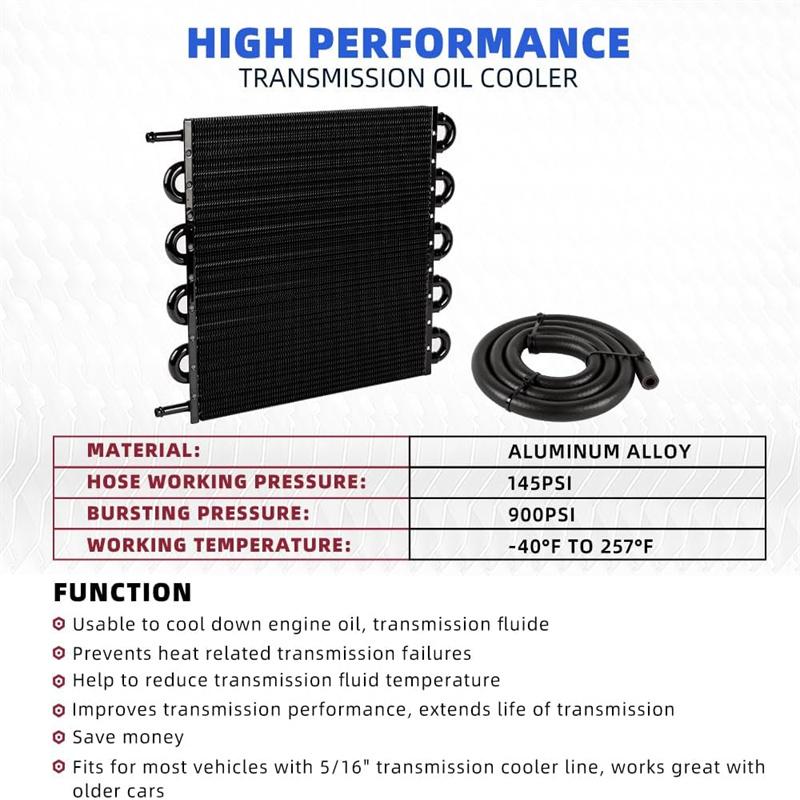 10Row Transmission Oil Cooler Kit Universal Aluminum Engine Oil Radiator Converter With Hose Mounting Kit