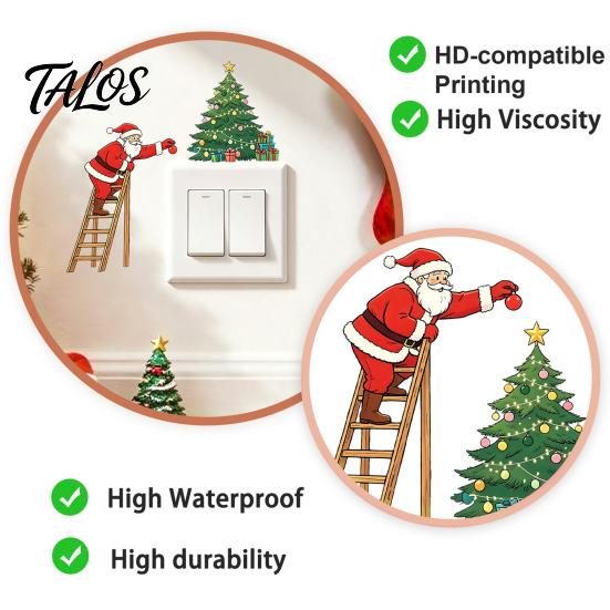 Waterproof Christmas Decorations Light Switch Sticker, Santa Claus Climbing Ladder Cover Funny Removable PVC Glass Stickers Peel & Stick Wall