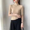 Women's Half-High Collar Ribbed Shirt: Mid-Length Sleeves, High Elasticity, Perfect for Autumn/Winter.