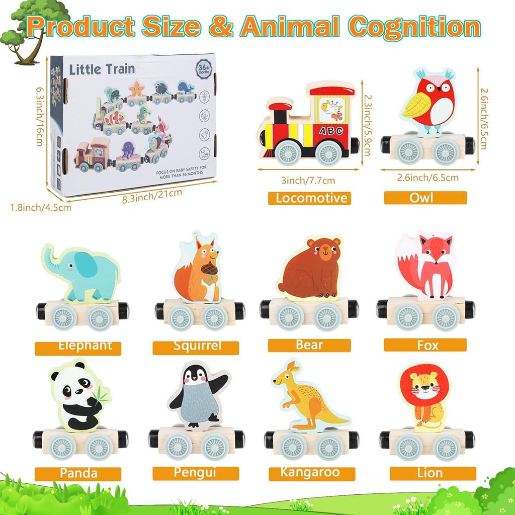 Montessori Magnetic Wooden Train Toys Early Educational Cognition Color Toy Learning Cars Animal Fruits Puzzle Train Set For Kid