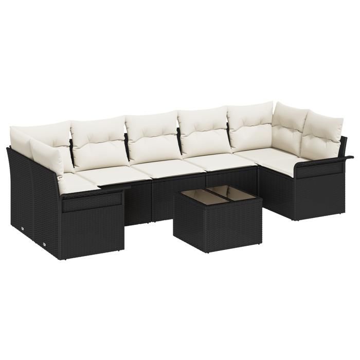 VidaXL Ensemble de canapé de jardin 8 pièces avec coussins en poly rattan noir 3345277