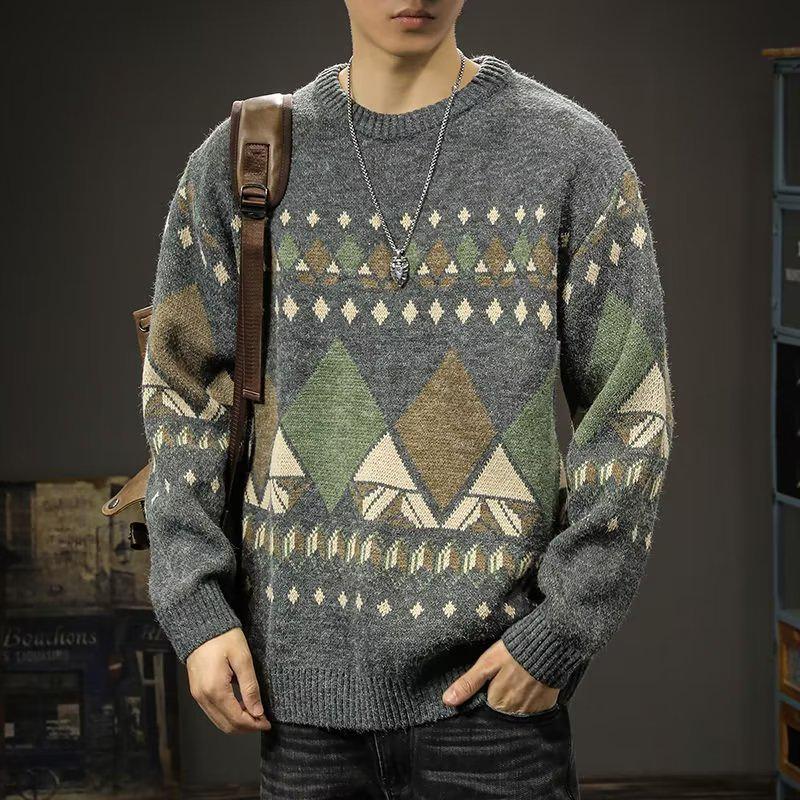 Amerikanischer Klassischer Retro Herren Übergröße Pullover: Herbst/Winter Ethnischer Stil Lässige Strickware